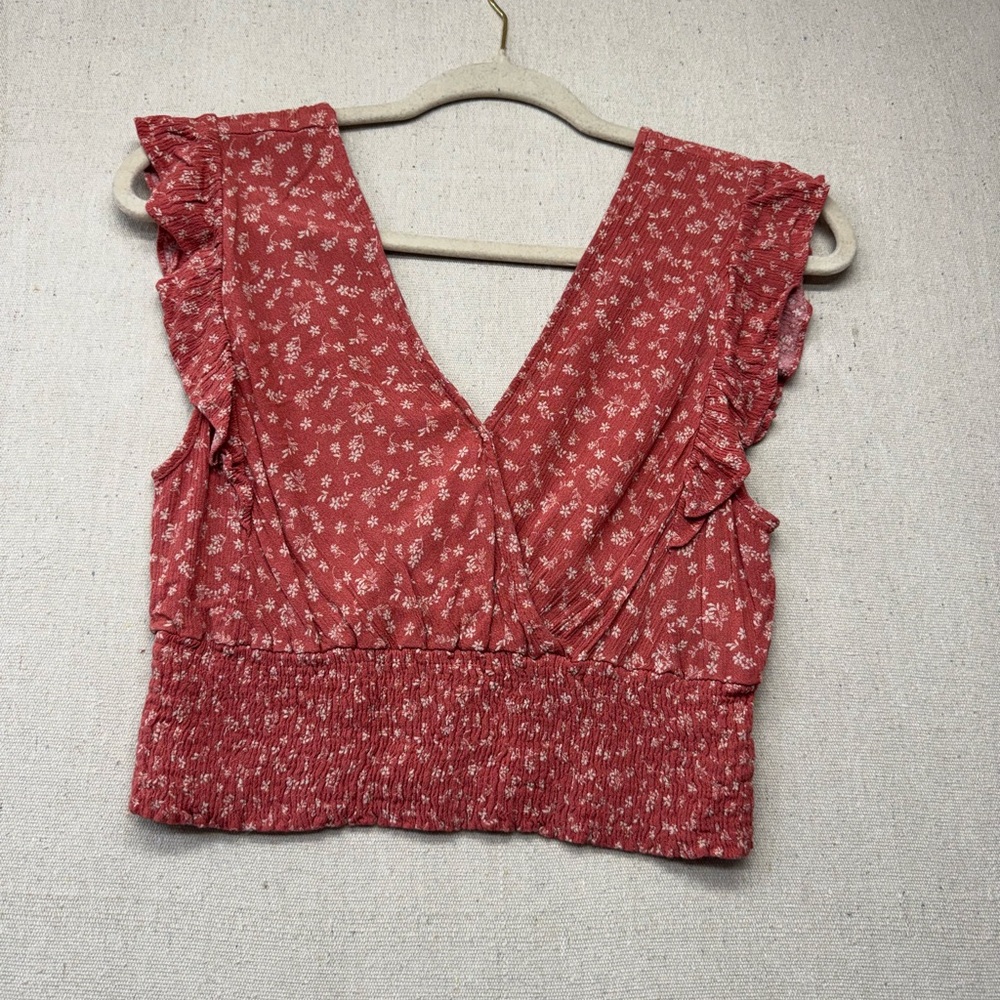 Paper Crane Red Floral Ruffle Blouse